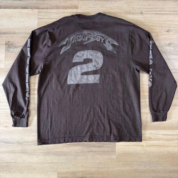 Travis Scott Jackboys 2 Brown Double Sided Long Sleee Shirt Size XL Hip Hop Rap - Picture 6 of 7